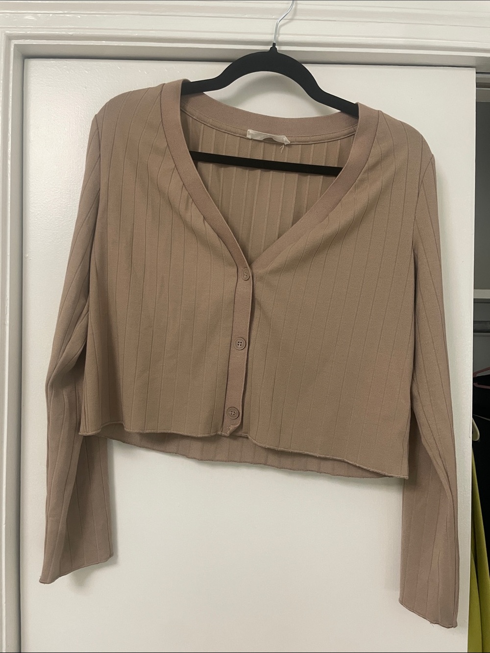 Elodie Ribbed Cropped Button-Front Top - Beige